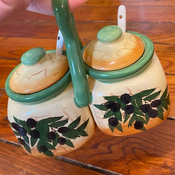 Condiment Spice Jar Container Set Buttercream Olive Branch Design - Picture 3 of 11
